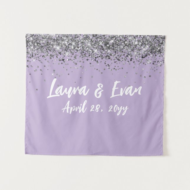 Custom Backdrop Wedding Photo Booth Purple Silver Tapestry (Front (Horizontal))