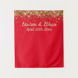 Custom Backdrop Wedding Photo Booth Red and Gold Tapestry