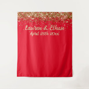 Custom Backdrop Wedding Photo Booth Red and Gold Tapestry
