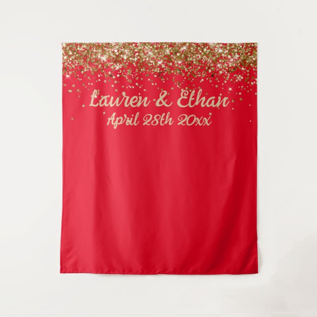 Custom Backdrop Wedding Photo Booth Red and Gold Tapestry (Front)