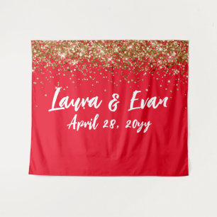 Custom Backdrop Wedding Photo Booth Red White Gold Tapestry