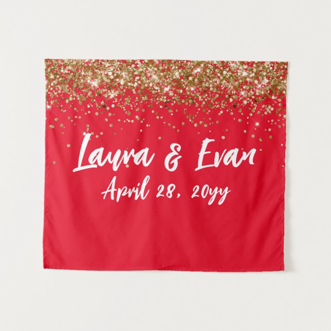 Custom Backdrop Wedding Photo Booth Red White Gold Tapestry (Front (Horizontal))