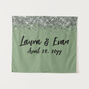 Custom Backdrop Wedding Photo Booth Sage & Silver Tapestry