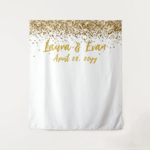Custom Backdrop Wedding Photo Booth White and Gold Tapestry