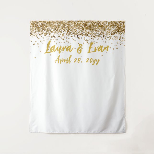 Custom Backdrop Wedding Photo Booth White and Gold Tapestry (Front)