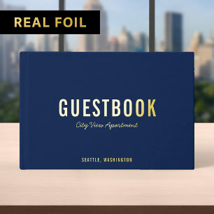 Custom Background Colour Bold Modern and Script Guest Book