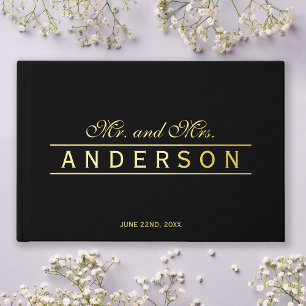 Custom Background Elegant Lines Mr & Mrs Wedding Guest Book