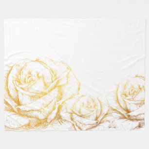 Custom Background Vintage Roses Floral Faux Gold Fleece Blanket