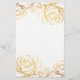 Custom Background Vintage Roses Floral Faux Gold Stationery