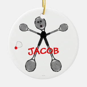 Custom Badminton Player Cartoon Ceramic Tree Decoration