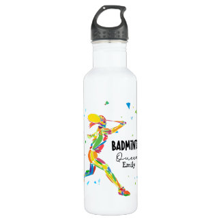 Custom Badminton Queen Colorful Abstract Athlete 710 Ml Water Bottle