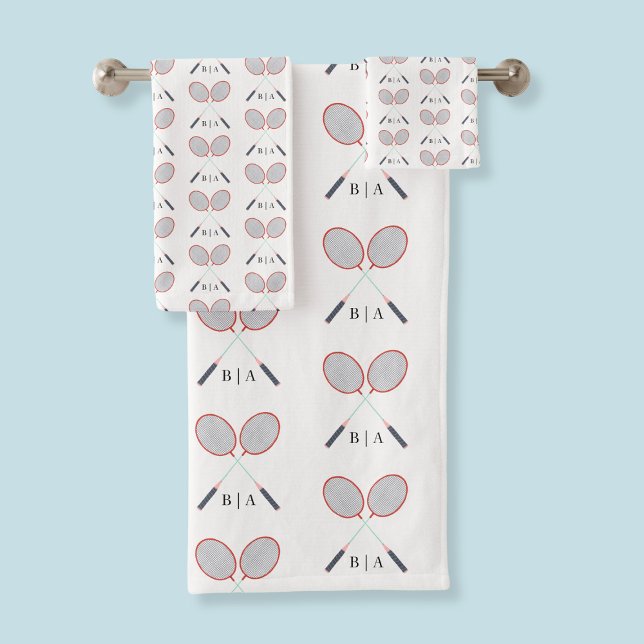Custom Badminton Racket Pattern Monogram Bath Towel Set (Custom Badminton Racket Pattern Monogram Bath Towel Set
)