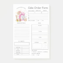Custom  Bakery Cake Order Form Post-it Notes