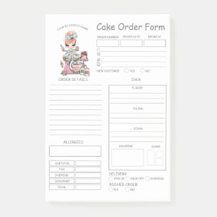 Custom Bakery Cake Order Form Post-it Notes