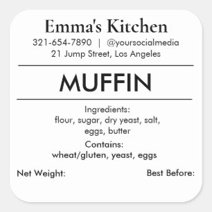 Custom Bakery Food Packaging Product Label