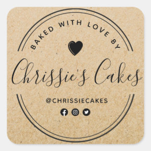 custom bakery kraft lettering square sticker
