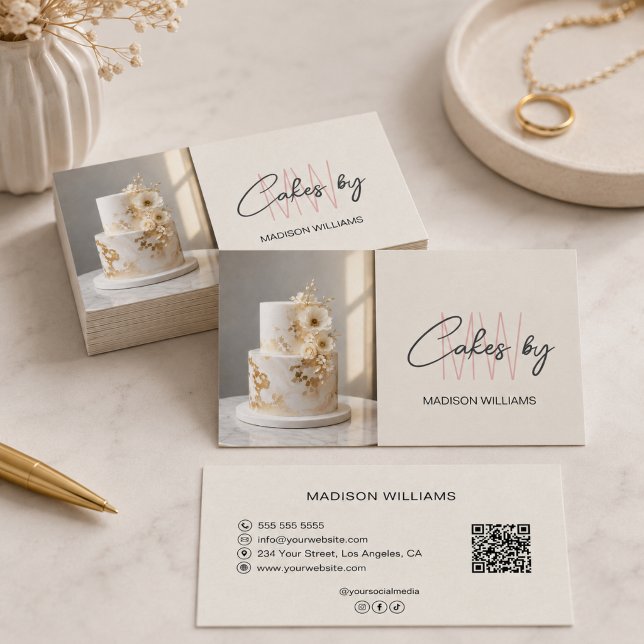 Custom Bakery Monogram Logo QR Pastry Chef Business Card (Custom Bakery Monogram Logo QR Pastry Chef Business Card)