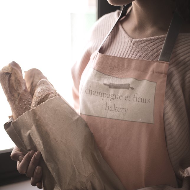 Custom Bakery Name Simple Pink + Grey Chef / Staff Apron (Creator Uploaded)