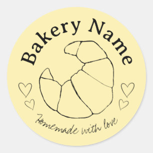 Custom Bakery Stickers   Croissant & Hearts 