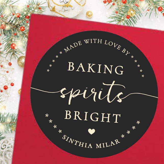 Custom Balck Baking Spirits Bright Holiday baking Classic Round Sticker (Creator Uploaded)