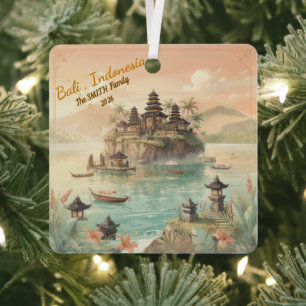 Custom Bali Indonesia Family Travel Keepsake Metal Tree Decoration