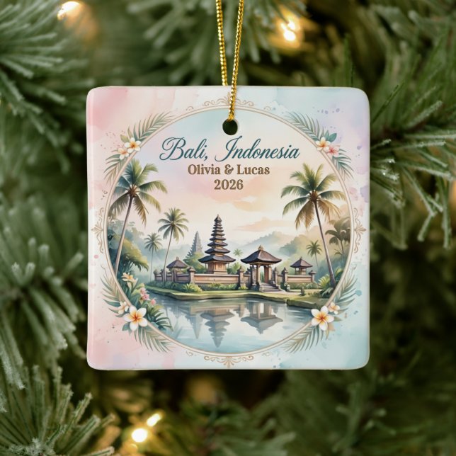 Custom Bali Indonesia Honeymoon Keepsake Ceramic Ornament (Tree)