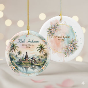 Custom Bali Indonesia Honeymoon Keepsake Ceramic Tree Decoration