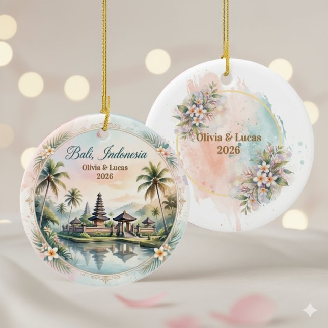 Custom Bali Indonesia Honeymoon Keepsake Ceramic Tree Decoration (Creator Uploaded)