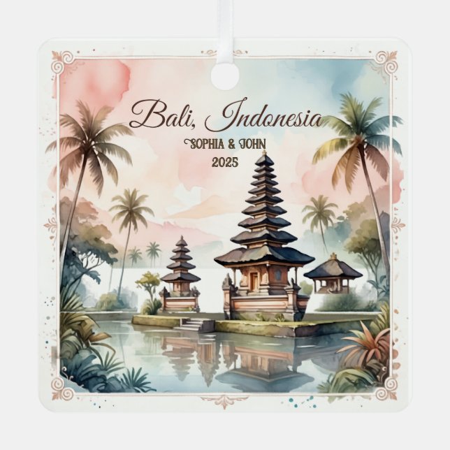 Custom Bali Indonesia Honeymoon Keepsake Metal Tree Decoration (Front)