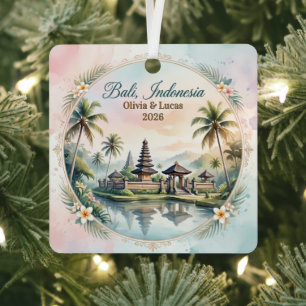 Custom Bali Indonesia Honeymoon Keepsake Metal Tree Decoration