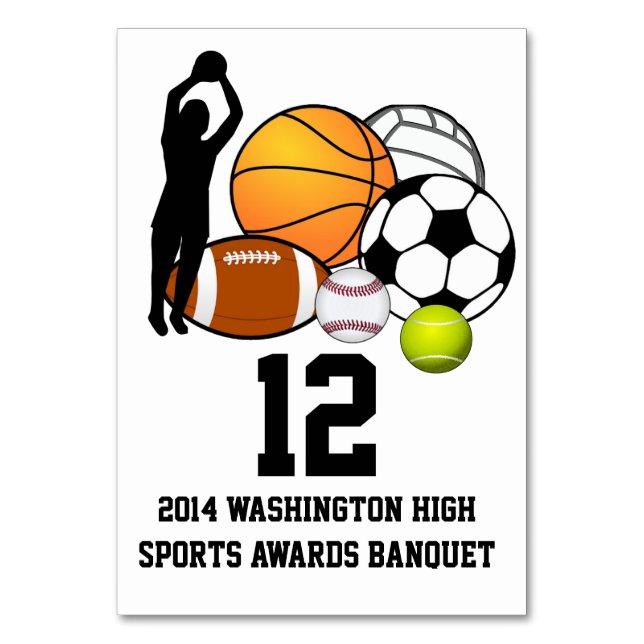 Custom Ball Sports Banquet Table Number Card (Front)