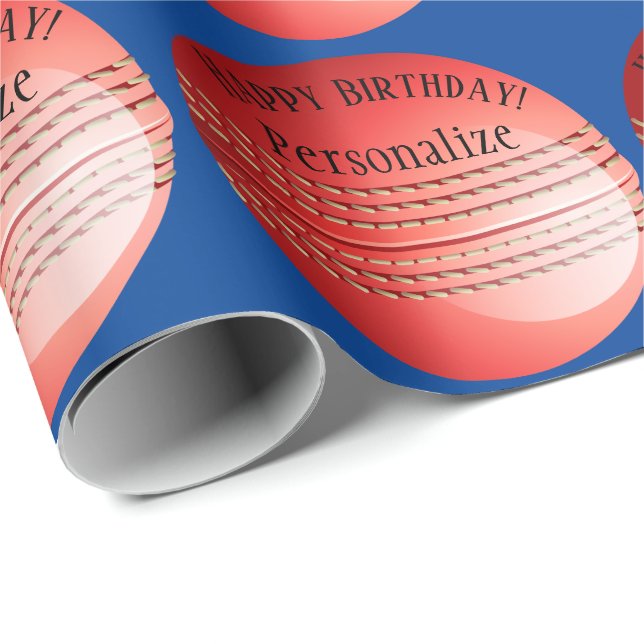 Custom Baller Cricket Ball Name Happy Birthday Wrapping Paper (Roll Corner)