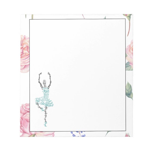 Custom Ballerina Abigail | Rose Watercolor Border Notepad (Front)