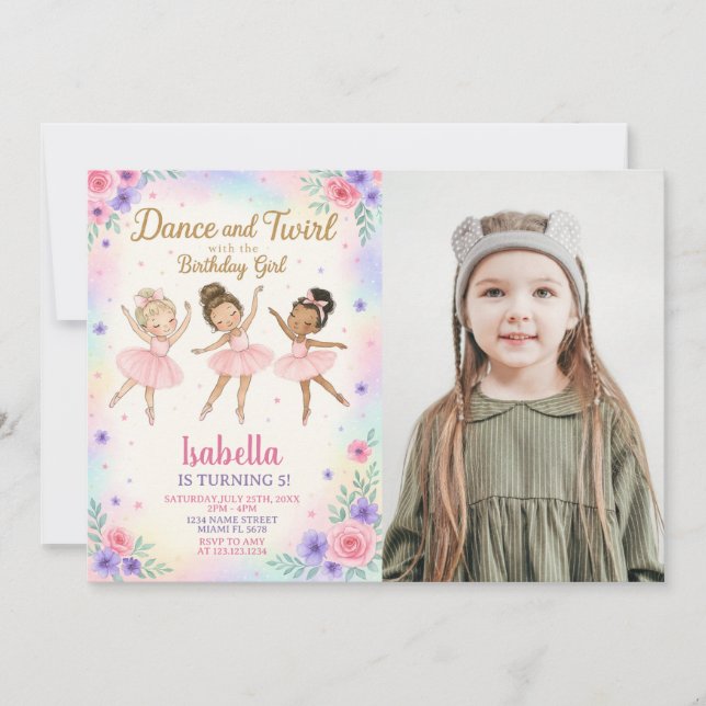 Custom Ballerina Birthday Party Invitation (Front)