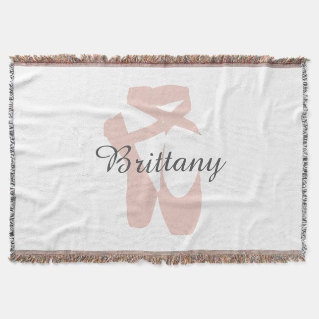 Custom Ballet Slipper Ballerina Dancer Centre Name Throw Blanket (Front)