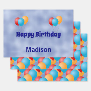 Custom Balloons Happy Birthday Wrapping Paper Sheet