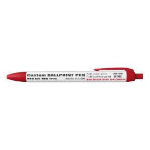 Custom Ballpoint Pen - RED Ink, RED Trim