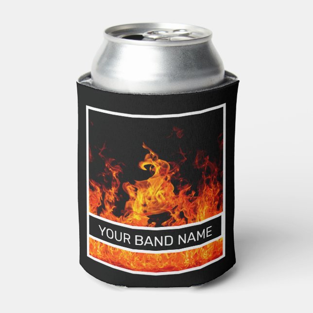Custom Band Merch Flames Rock and Roll Metal Music Can Cooler (Can Front)