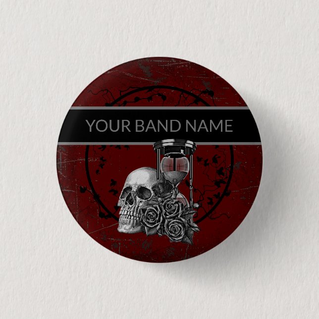 Custom Band Merch Gothic Pin Skull Rose Rock Music (Front)