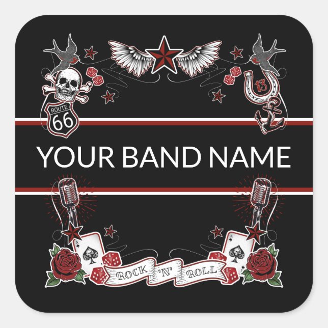 Custom Band Merch Rockabilly Tattoo Rock Music Square Sticker (Front)