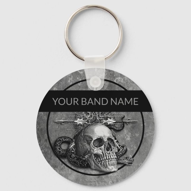 Custom Band Merch Skull Rock Metal Music Musician Key Ring (Front)