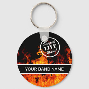 Custom Band Merch Support Live Music Flames Rock Key Ring