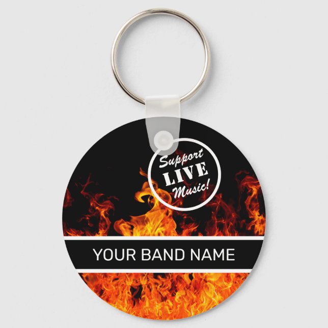 Custom Band Merch Support Live Music Flames Rock Key Ring (Front)
