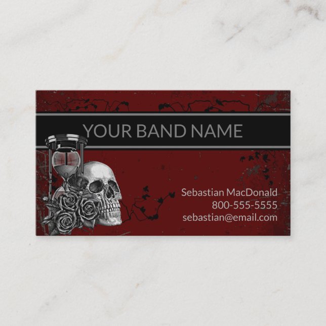 Custom Band Name Rock Skull Rose Musician Music Bu Business Card (Front)