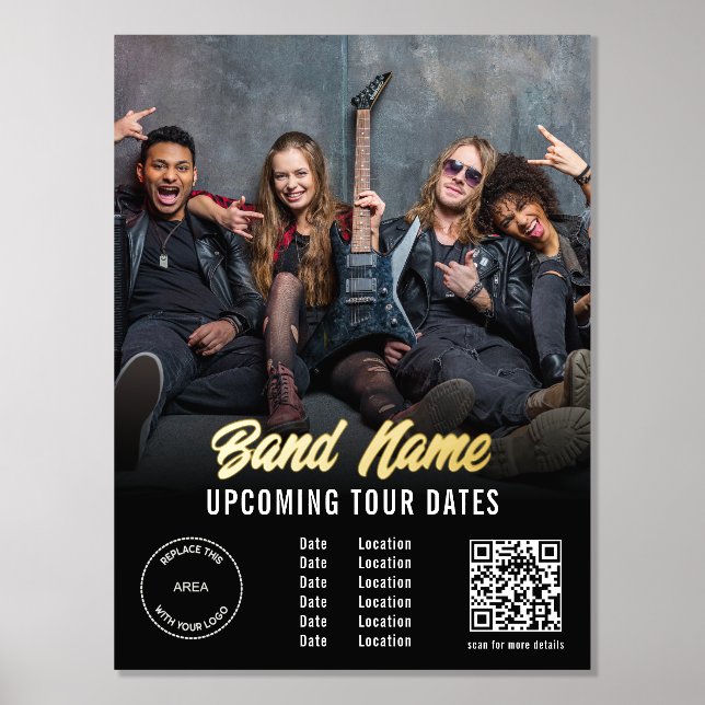 Custom Band Tour Dates QR Code Logo Name Real Foil Foil Prints (Front)