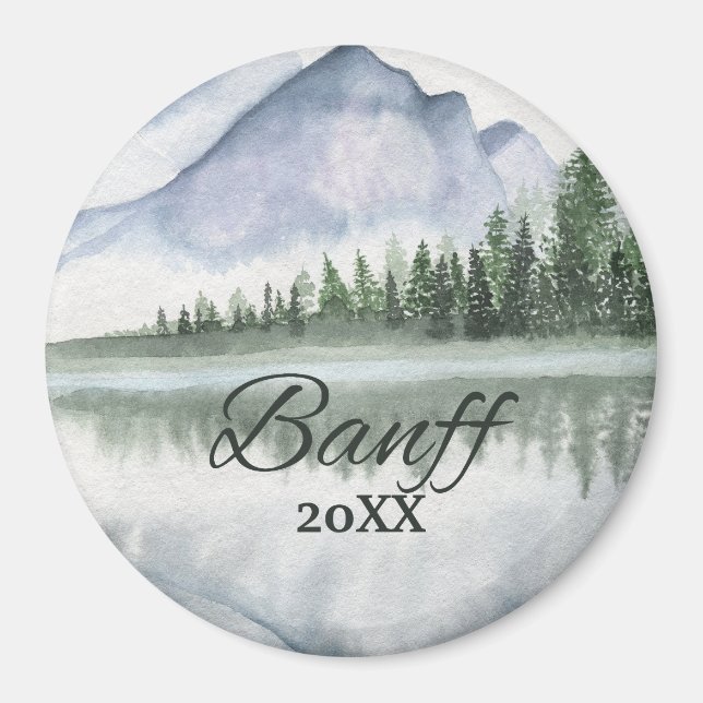 Custom Banff Watercolor Mountain Lake Trees Magnet (Front)