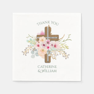 Custom Baptism Communion Confirmation Floral Cross Napkin