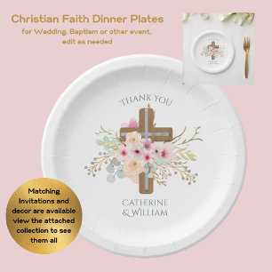 Custom Baptism Communion Confirmation Floral Cross Paper Plate