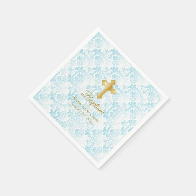 Custom Baptism in Blue, White and Gold Napkin (Corner)