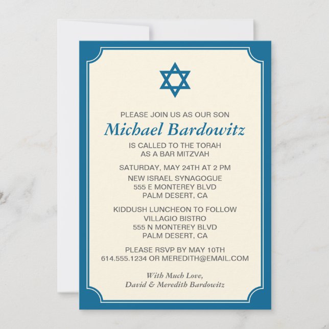 Custom Bar Mitzvah Invitation - Change Colour (Front)